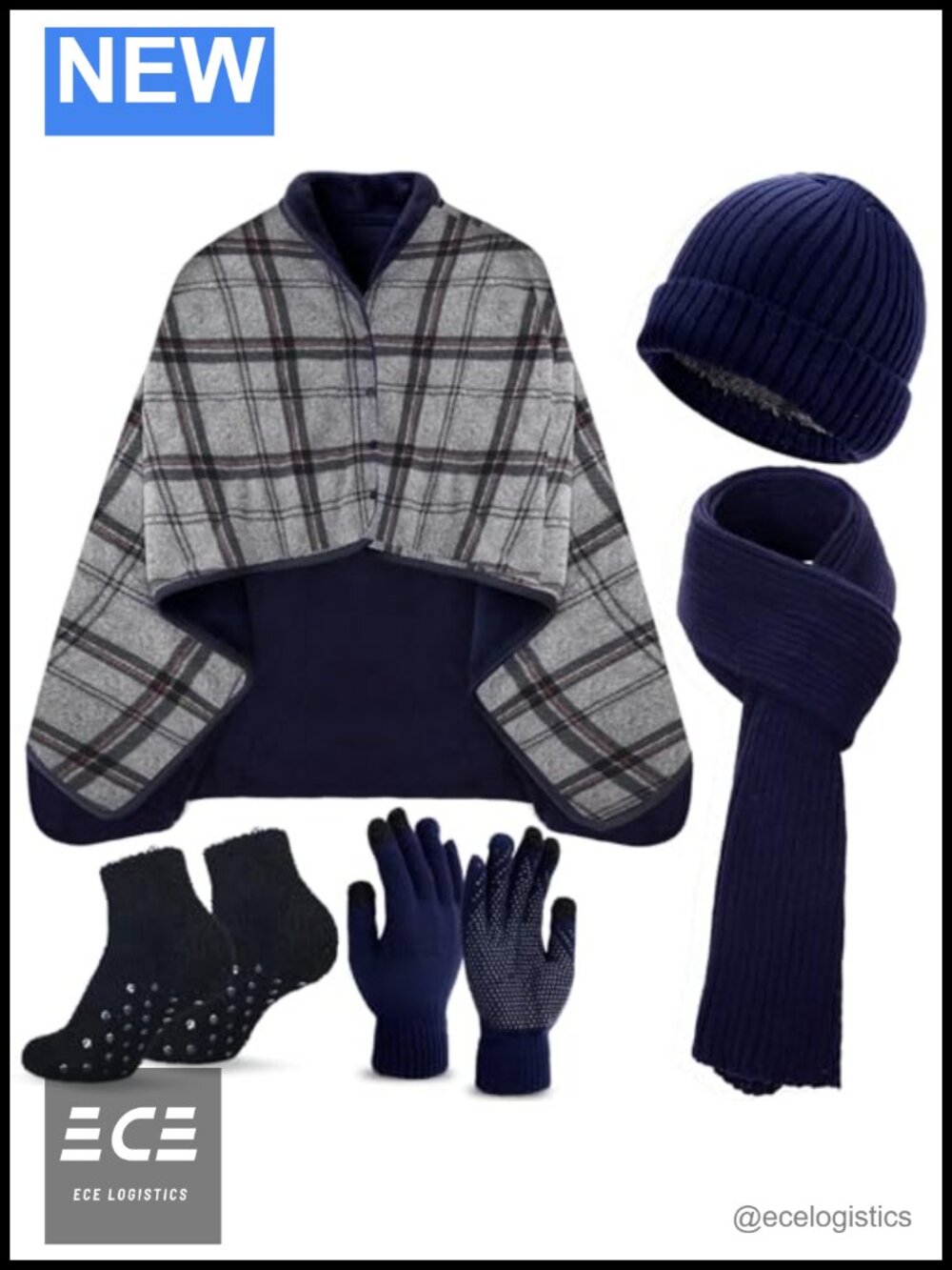 Fleece Blanket Beanie Hat Scarf Touchscreen Gloves Socks 5 in 1 Winter Set